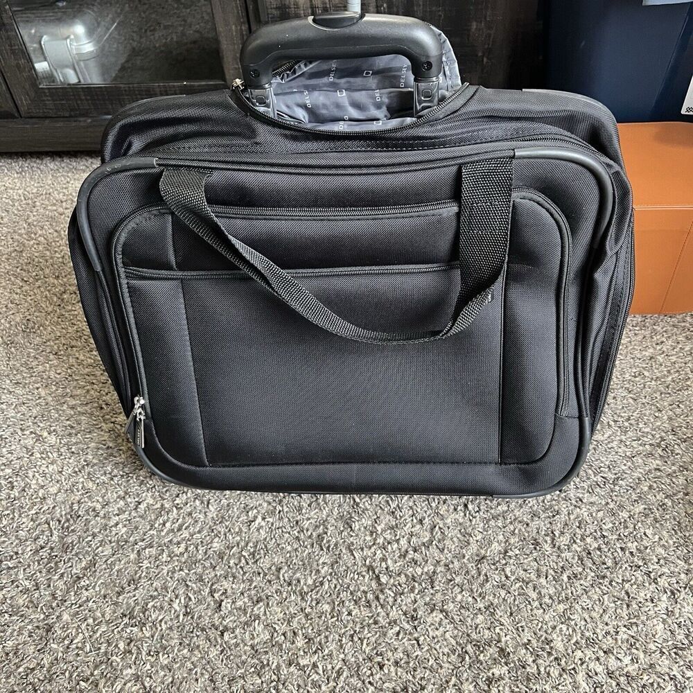 Delsey Wheeled Rolling Laptop Tote Weekender Luggage Carryon Messenger Bag Black